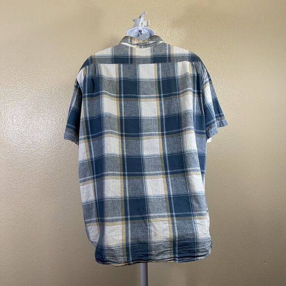 Merona Button Up Shirt Mens XXL Multicolor Plaid Short Sleeve Linen Cotton - Picture 2 of 6
